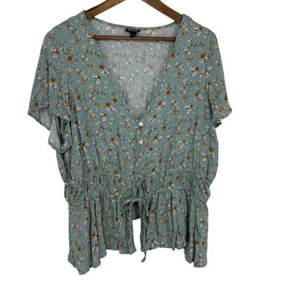 Torrid Womens Floral Short Sleeve Button-Down Peplum Blouse Tie Waist Size 3X - Picture 1 of 10